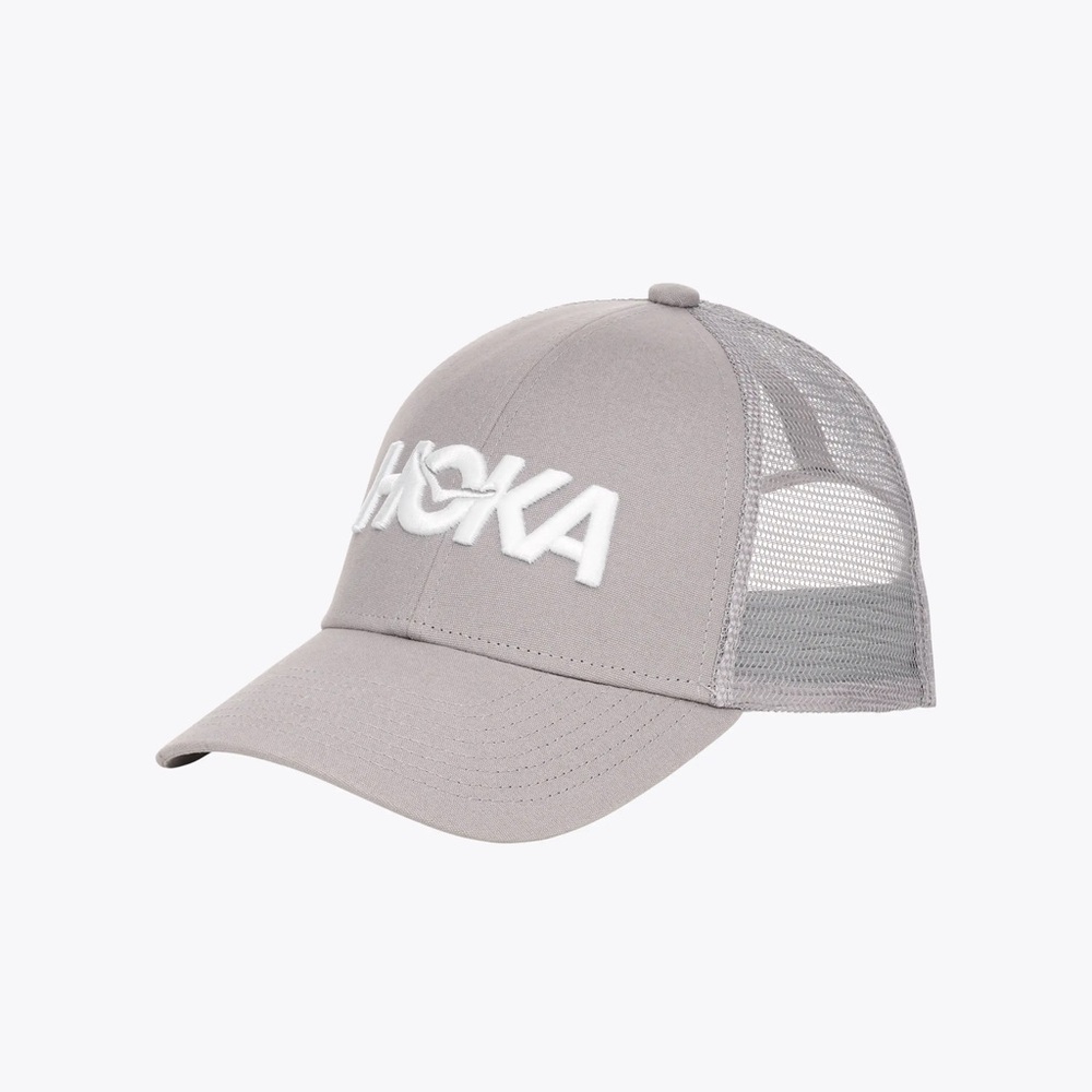 Hoka Gray Trucker Cap with White Logo